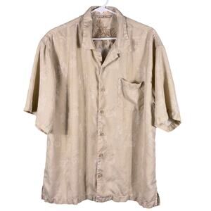 Tommy Bahama Men's XL Tan Silk Floral Hawaiian Summer Beach Short Sleeves Shirt